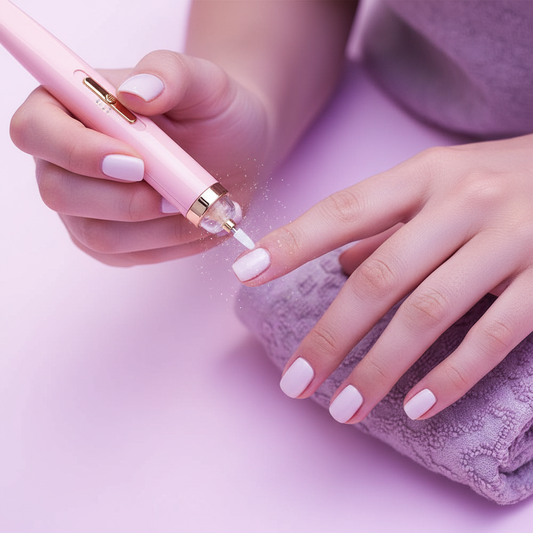 Mujer usando Lima de Uñas Eléctrica
