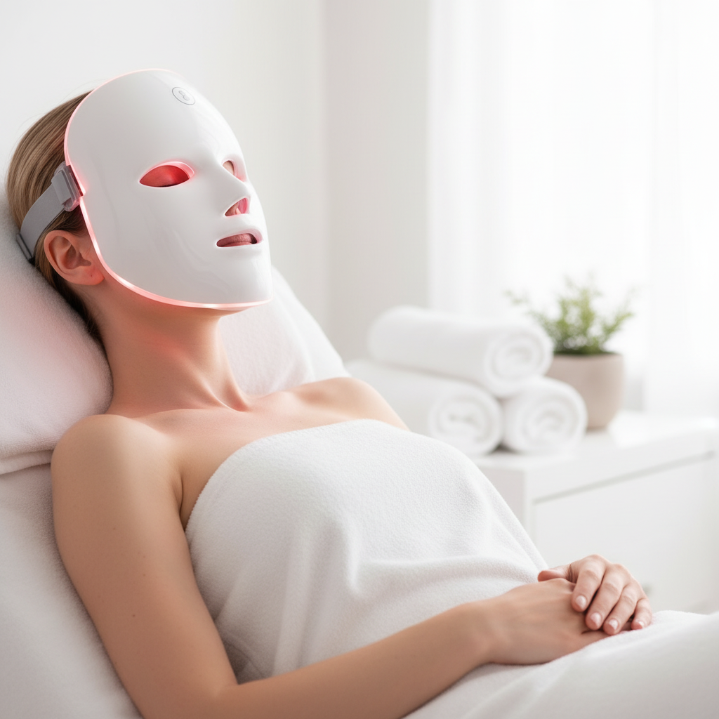 Mujer usando Máscara Facial LED