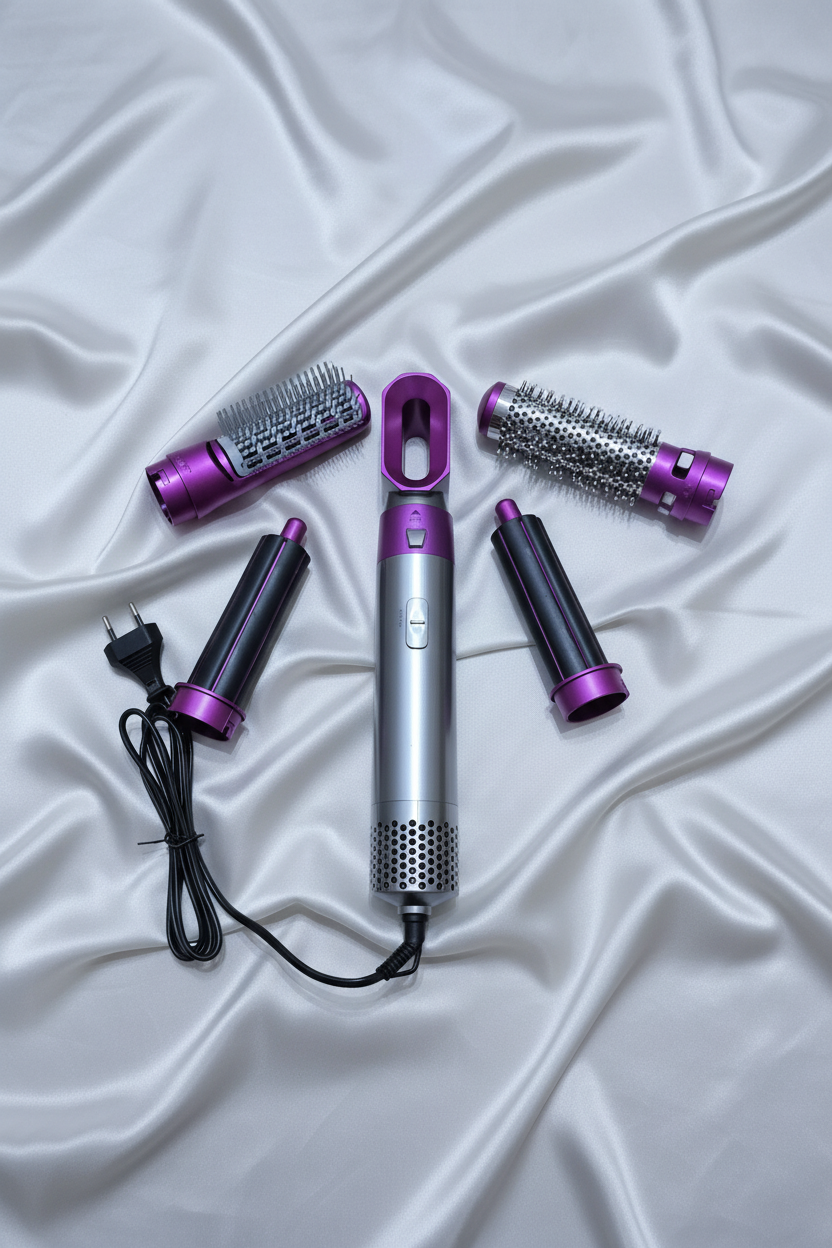 Secador 5 en 1 sobre sábana blanca